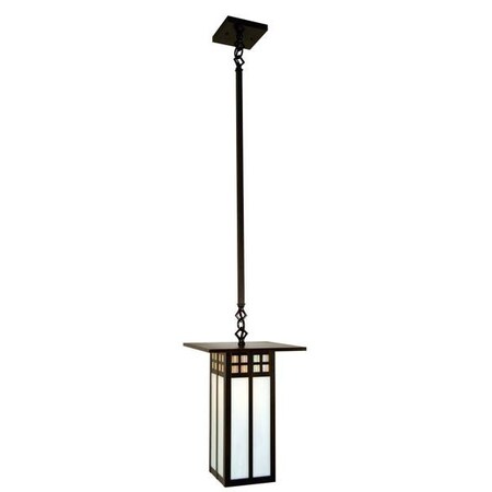 Arroyo Craftsman 9" Glasgow Long Body Stem Mount Pendant, Pewter, Amber Mica Glass GSH-9LM-P